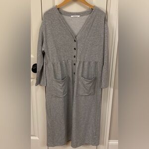 Emerson Fry Knit Midi Shirt Dress Heather Gray V-neck Terry Dress *medium*